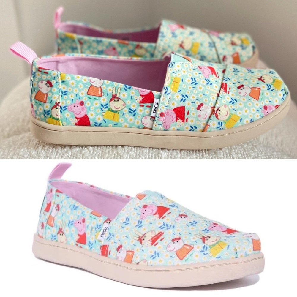 TOMS X Peppa Pig Classic Slip-On Flats Kid’s Shoes Size 4 Pink Blue No Laces - Picture 2 of 7
